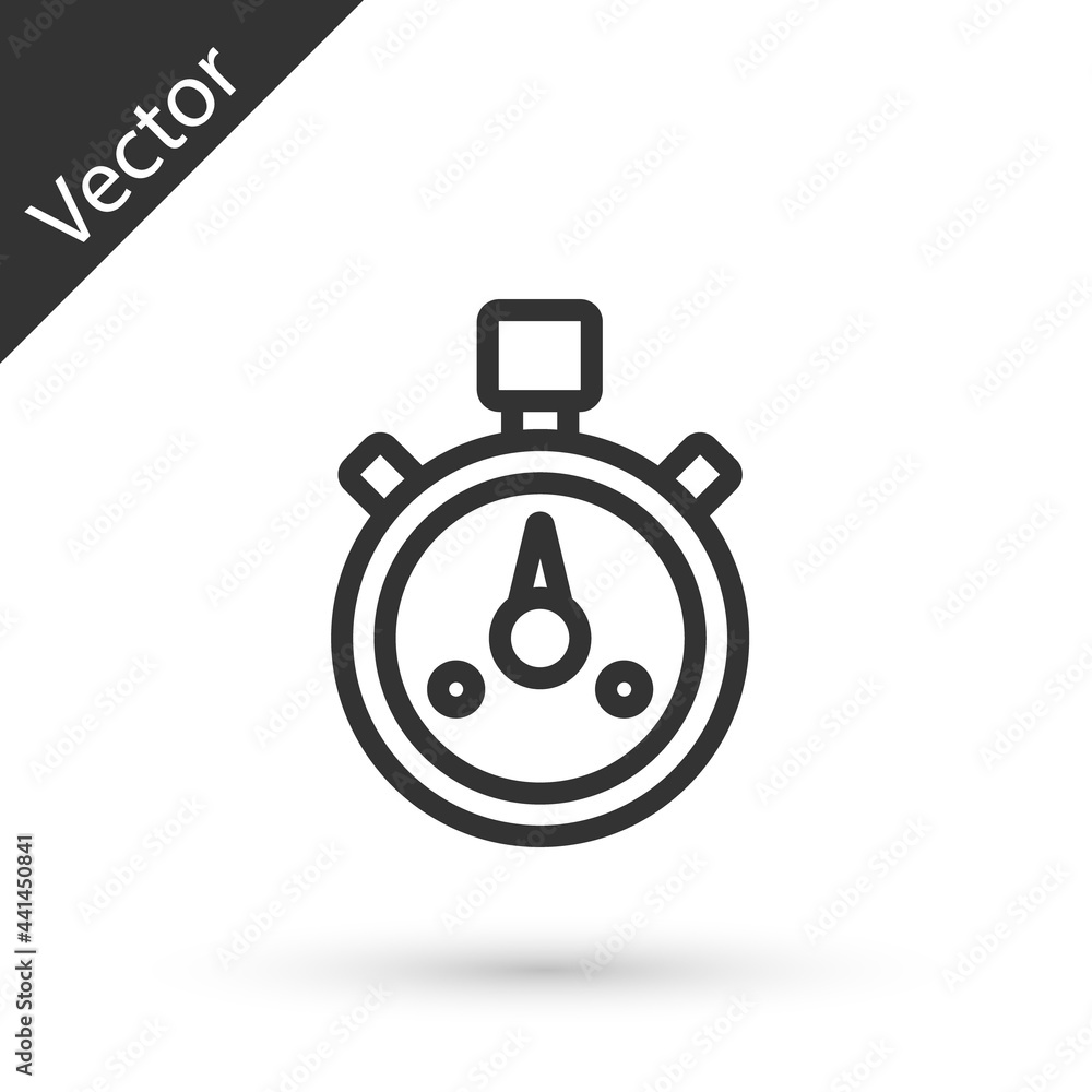Grey line Stopwatch icon isolated on white background. Time timer sign. Chronometer sign. Vector Grey line Stopwatch icon isolated on white background. Time timer sign. Chronometer sign. Vector