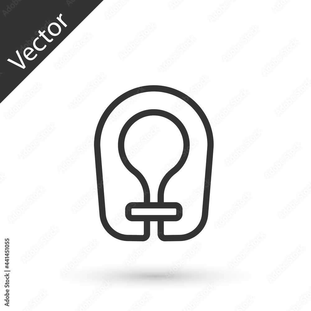 Grey line Life jacket icon isolated on white background. Life vest icon. Extreme sport. Sport equipment. Vector Grey line Life jacket icon isolated on white background. Life vest icon. Extreme sport. Sport equipment. Vector