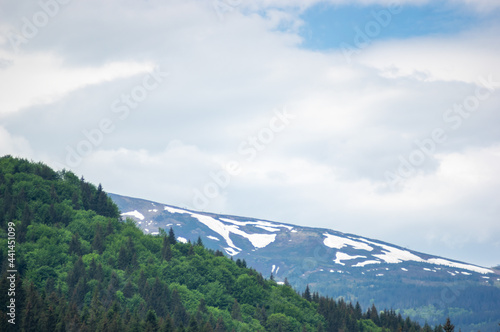 Beautiful landscape of mountain ranges and forests in the Ukrainian carpathians