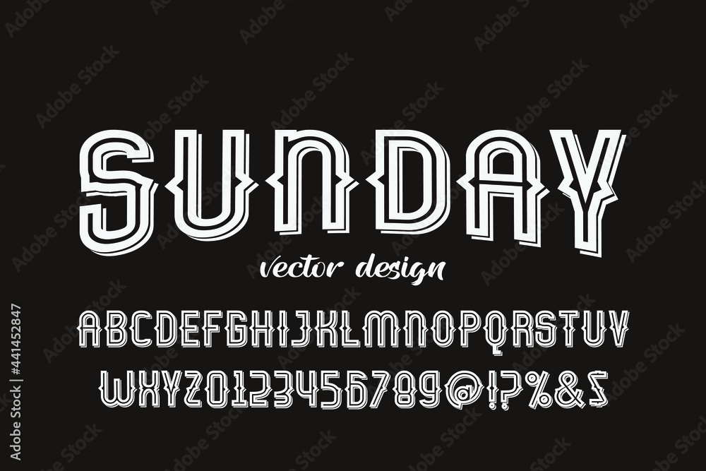 Fototapeta premium vintage font, green and orange background, vector alphabet, letters and numbers