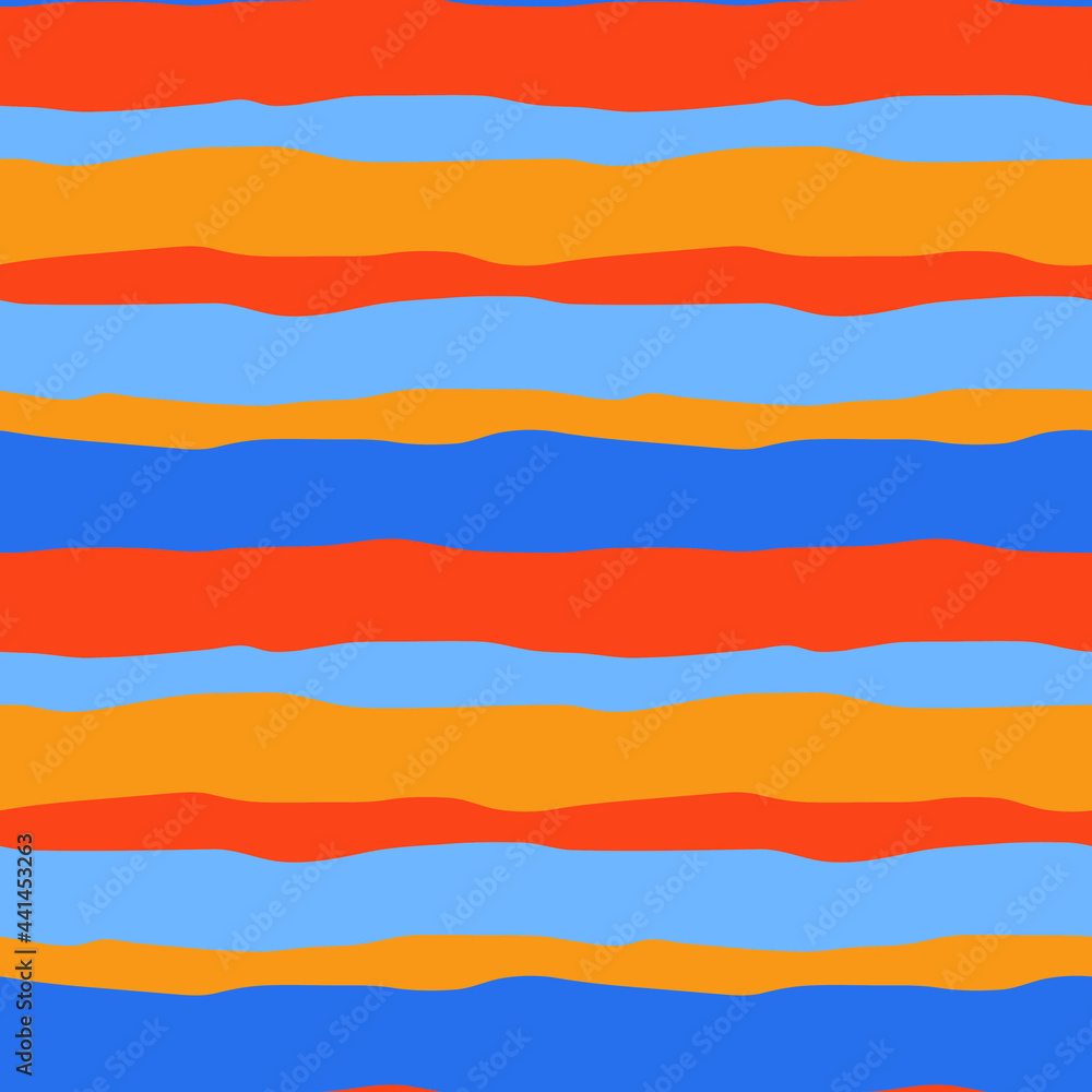 Bright orange and blue wavy stripes. Horizontal stripes. Seamless background for any use.