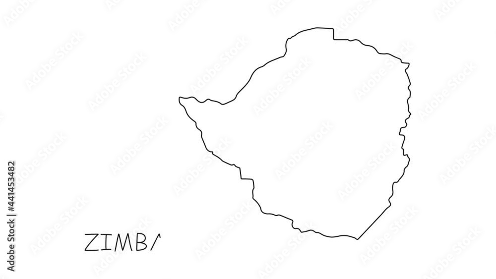 Zimbabwe map animation line. Black line animation letters drawing on a white background. Zimbabwe map animation line. Black line animation letters drawing on a white background.