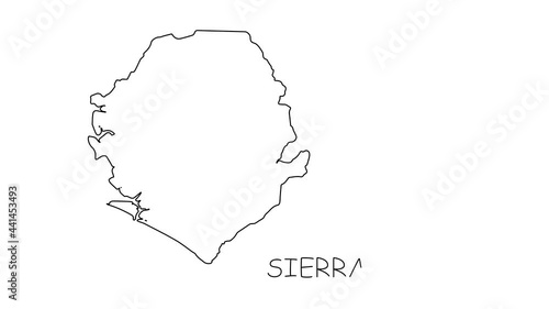 Sierra Leone map animation line. Black line animation letters drawing on a white background. photo