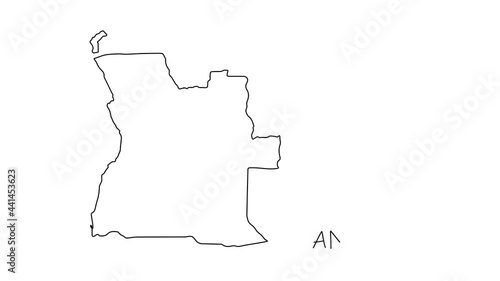 Angola map animation line. Black line animation letters drawing on a white background. photo