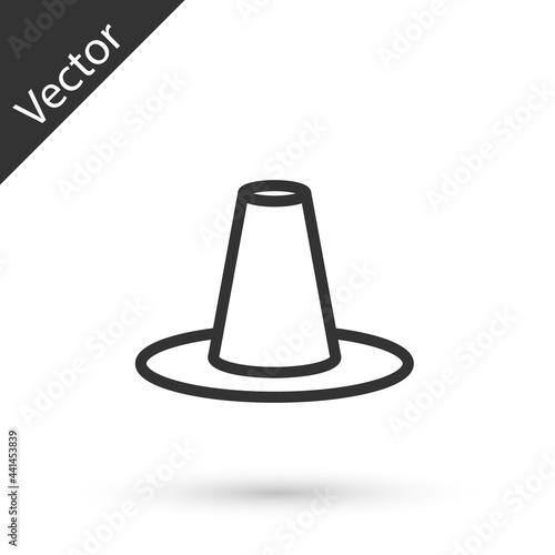 Grey line Traditional korean hat icon isolated on white background. Vector