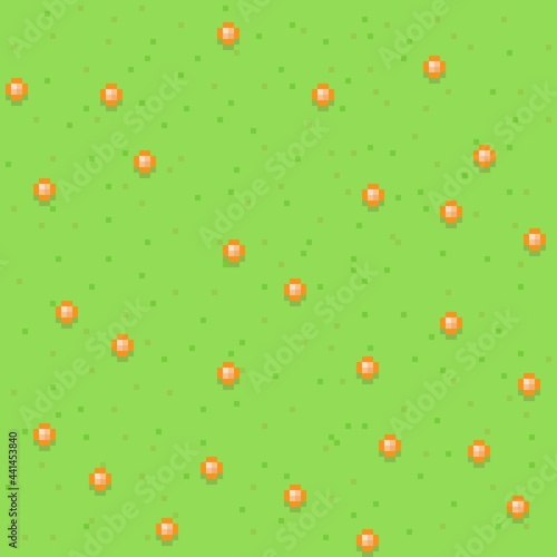 Fototapeta Naklejka Na Ścianę i Meble -  Grass pixel art background. Grass texture. Pixel art vector. Flower garden.	