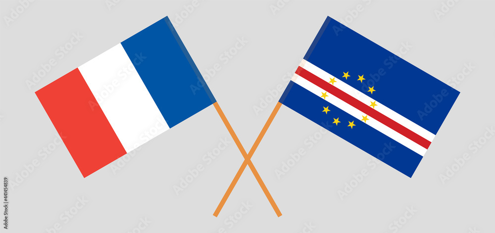 Crossed flags of France and Cape Verde. Official colors. Correct proportion