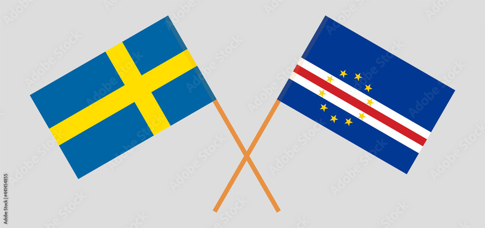 Crossed flags of Sweden and Cape Verde. Official colors. Correct proportion