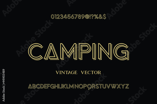 vintage font, green and orange background, vector alphabet, letters and numbers