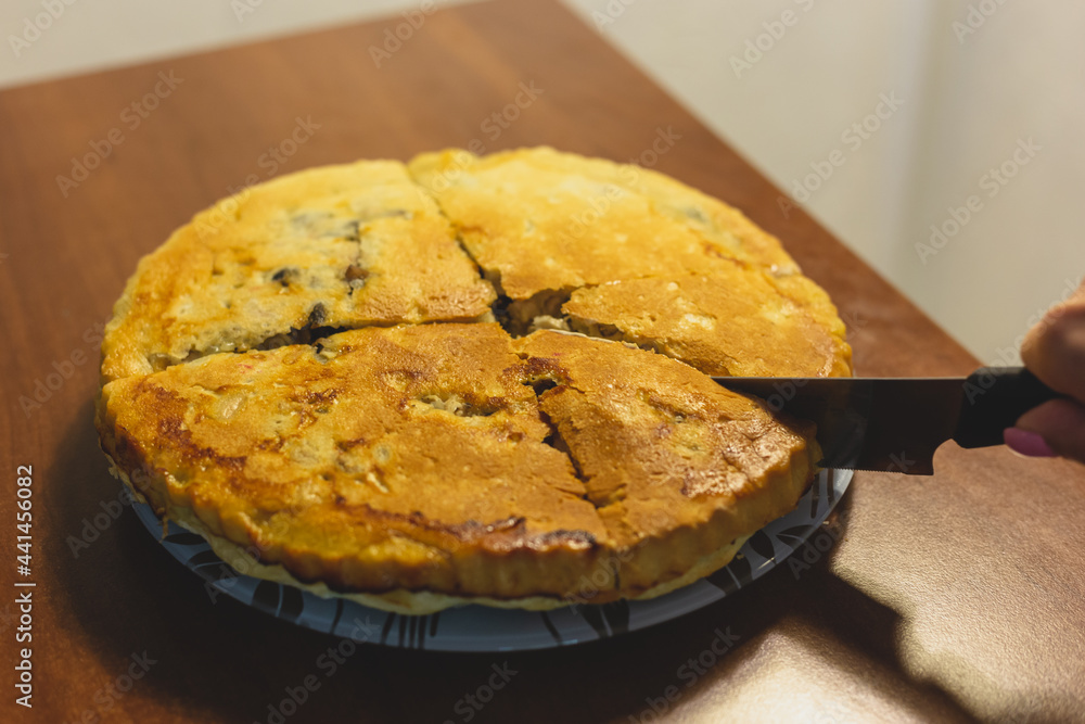 Homemade meat pie on the kitchen table