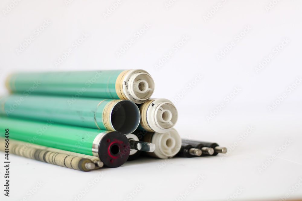 Old photosensitive drums of laser printers and copiers Stock Photo