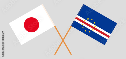 Crossed flags of Japan and Cape Verde. Official colors. Correct proportion
