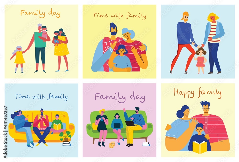 I love my family. Cute vector illustration with mother, father, daughter.