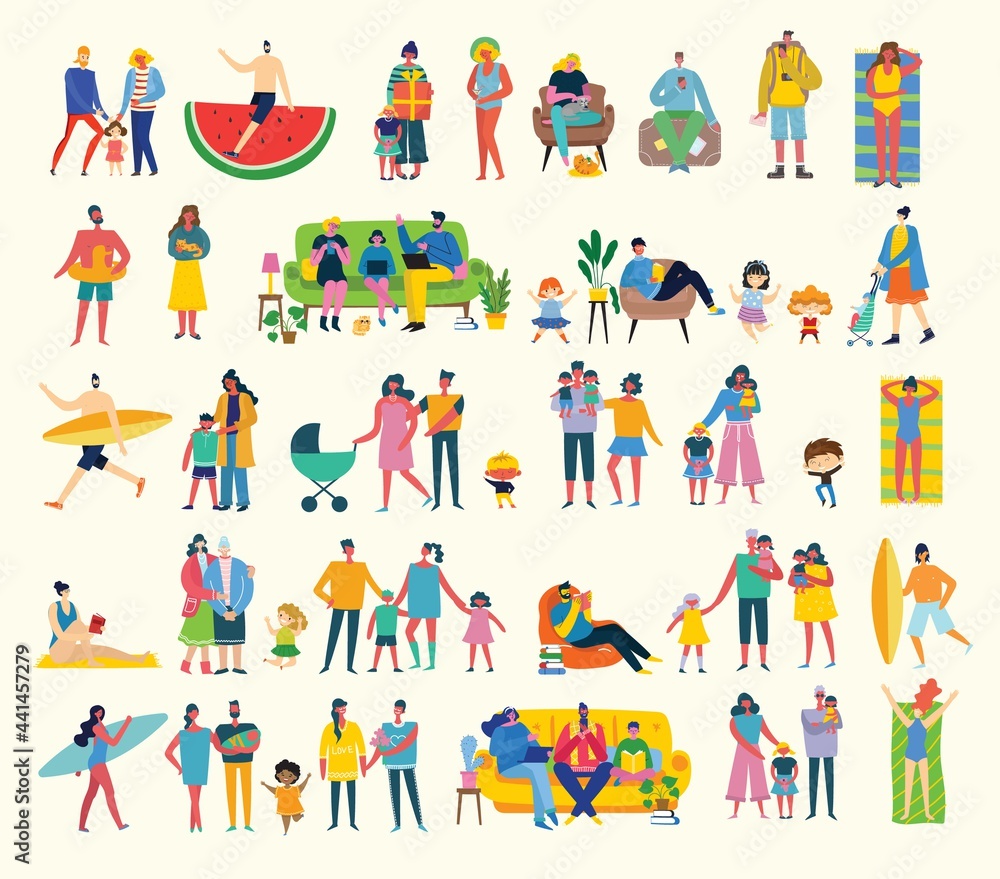 Set of people, men and women with different signs. Vector graphic objects for collages and illustrations.