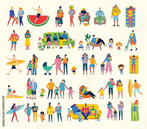 Set of people, men and women with different signs. Vector graphic objects for collages and illustrations.