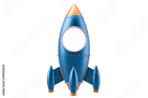 Fototapeta Naklejka Na Ścianę i Meble -  Retro toy spaceship rocket with empty porthole, 3D rendering