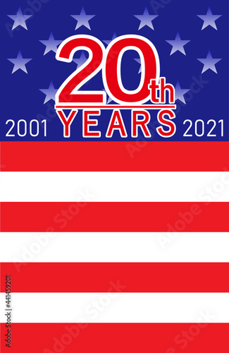 2001年-2021年　20周年記念。アメリカ星条旗背景-縦長