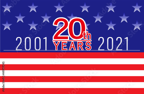 2001年-2021年　20周年記念。米国国旗が背景