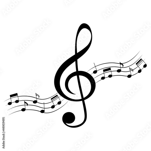 Music notes, treble clef musical sign, vector illustration.