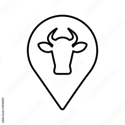 Cow place, cattle farm location outline icon. Line art design.