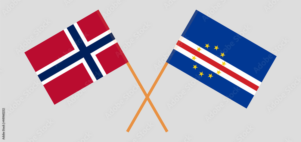 Crossed flags of Norway and Cape Verde. Official colors. Correct proportion