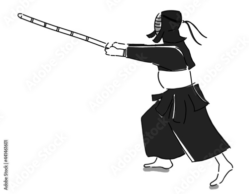 Hand drawn illustration of Kendo practitioner in simple icon drawing 