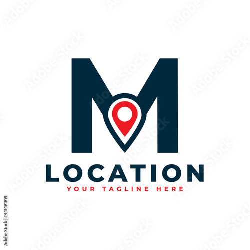 Elegant Letter M Geotag or Location Symbol Logo. Red Shape Point Location Icon. Usable for Business and Technology Logos. Flat Vector Logo Design Ideas Template Element.