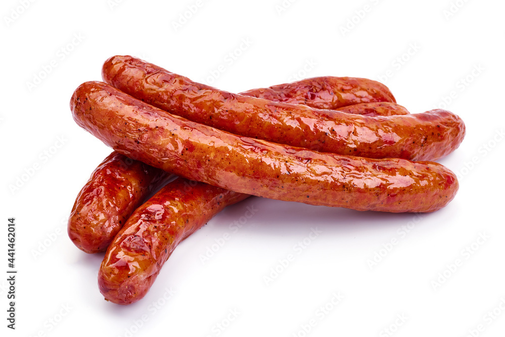 Fried country sausages, isolated on white background. High resolution image. Fried country sausages, isolated on white background. High resolution image.