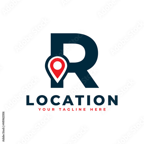 Elegant Letter R Geotag or Location Symbol Logo. Red Shape Point Location Icon. Usable for Business and Technology Logos. Flat Vector Logo Design Ideas Template Element.