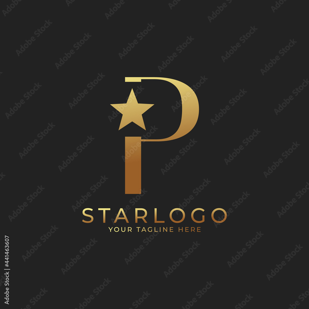 Abstract Initial Letter P Star Logo. Gold A Letter with Star Icon Combination. Usable for Business and Branding Logos. Abstract Initial Letter P Star Logo. Gold A Letter with Star Icon Combination. Usable for Business and Branding Logos.