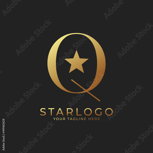 Abstract Initial Letter Q Star Logo. Gold A Letter with Star Icon Combination. Usable for Business and Branding Logos.