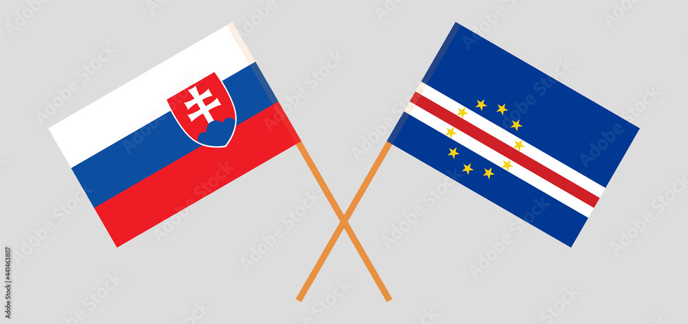 Crossed flags of Cape Verde and Slovakia. Official colors. Correct proportion