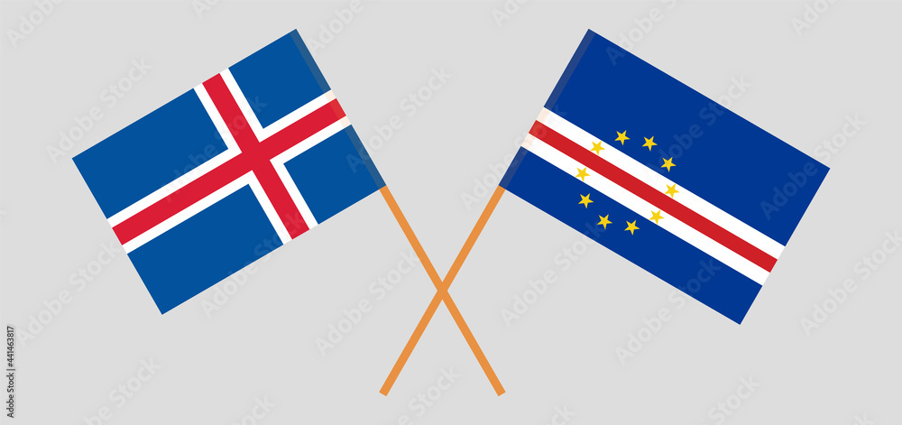 Crossed flags of Iceland and Cape Verde. Official colors. Correct proportion