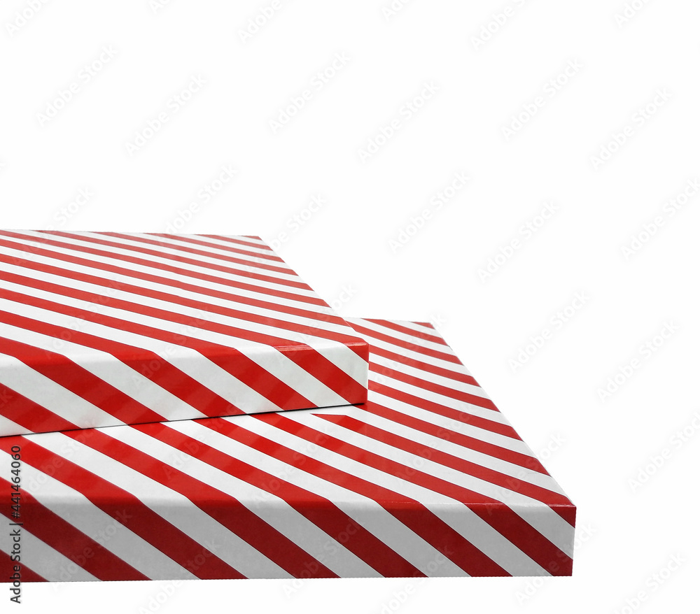 Striped rectangular catwalks in red and white on a white background. A trendy showcase for all products. Striped rectangular catwalks in red and white on a white background. A trendy showcase for all products.