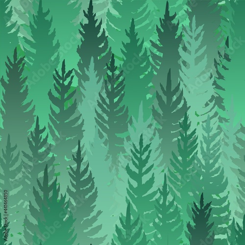 Forest silhouette scene. Seamless pattern. Landscape with coniferous trees. Beautiful view. Pine and spruce trees. Dark nature. Illustration vector