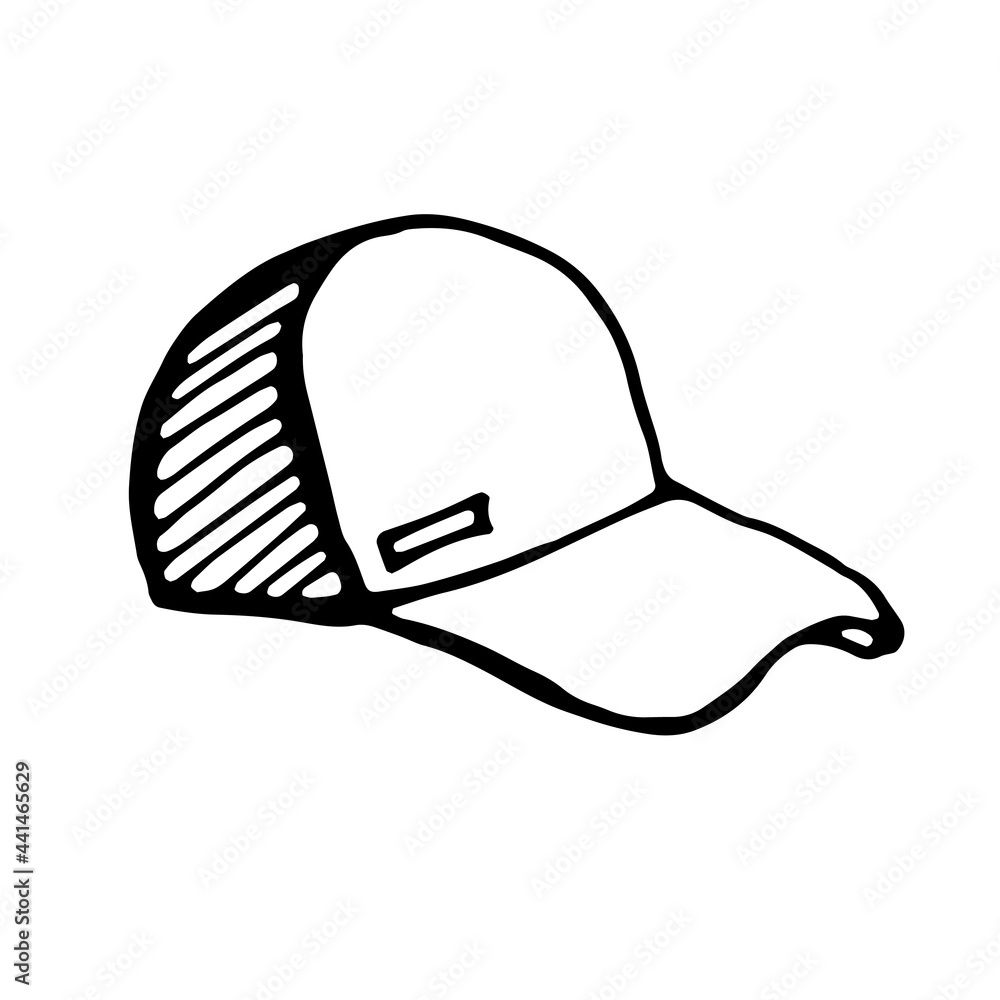 Baseball cap. Vector, black line, isolated Baseball cap. Vector, black line, isolated