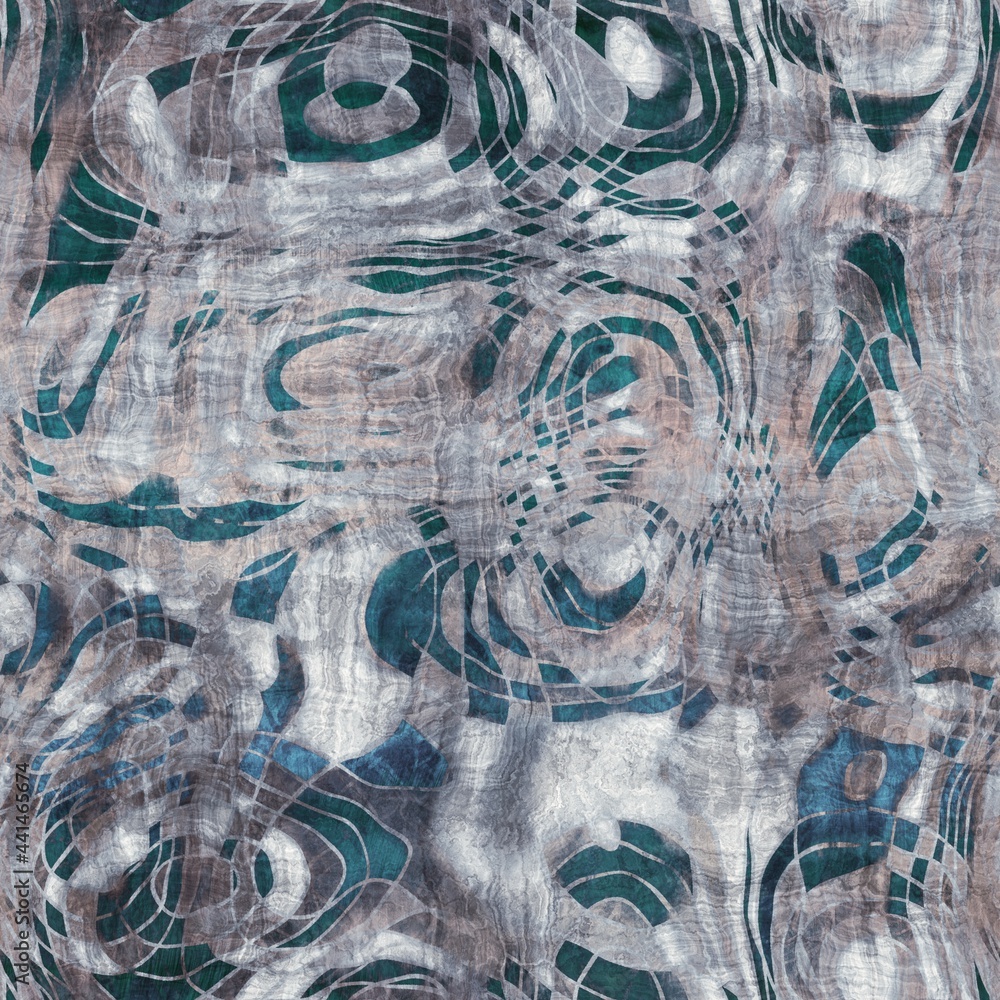Seamless grungy tribal ethnic rug motif pattern. High quality illustration. Distressed old looking native style design in faded turquoise and gray colors. Old artisan textile seamless pattern. Seamless grungy tribal ethnic rug motif pattern. High quality illustration. Distressed old looking native style design in faded turquoise and gray colors. Old artisan textile seamless pattern.