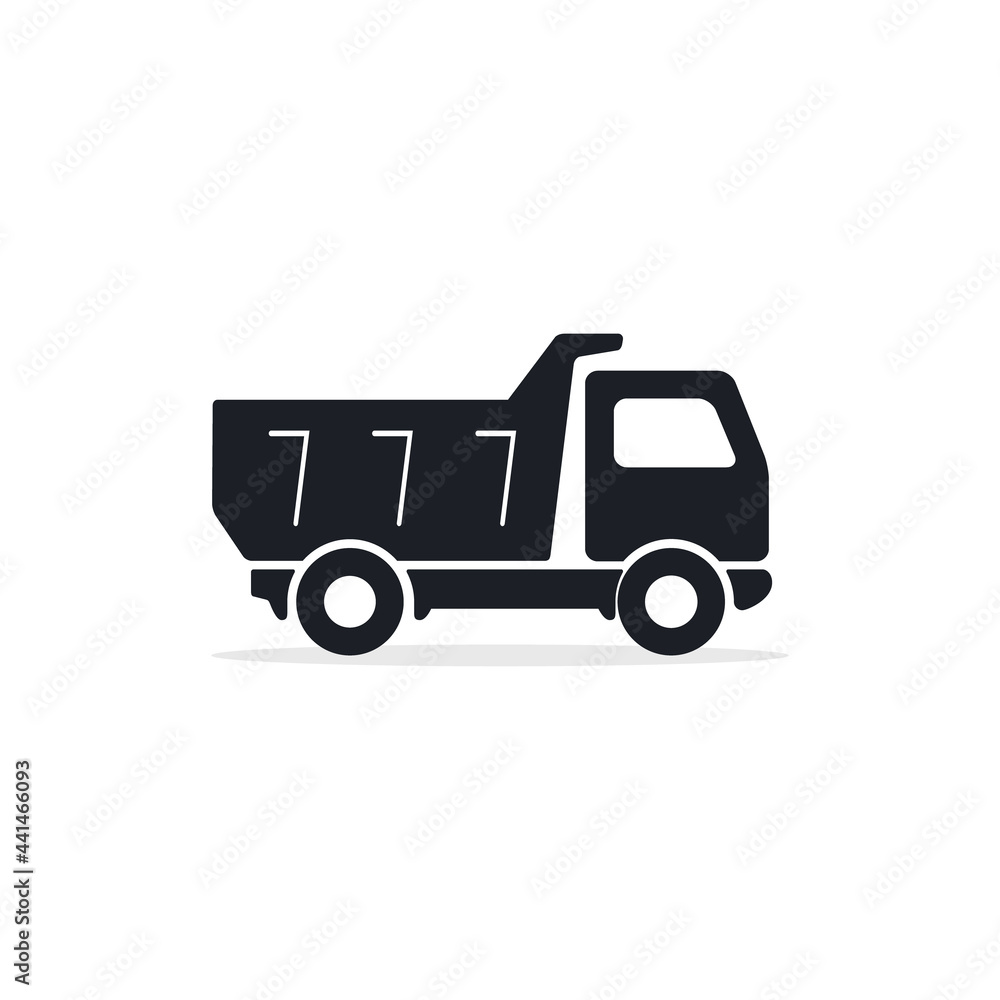 Dump truck flat vector icon, black isolated silhouette Dump truck flat vector icon, black isolated silhouette