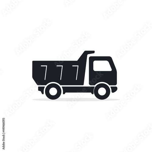 Dump truck flat vector icon, black isolated silhouette