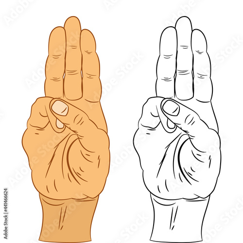 Three finger salute sign isolated on white background. vector illustration.