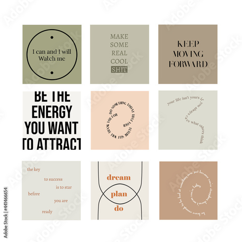 inspirational quotes for social media. Set of instagram quotes for post and stories. Mockup for personal blog or shop.	