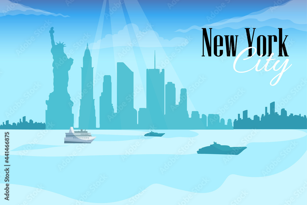 New York City, in Illustration with beautiful coast view activity
