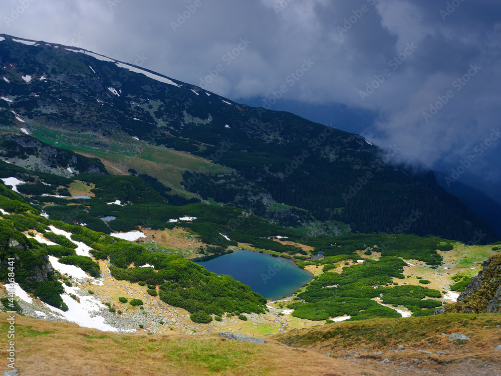 Fototapeta premium Galcescu glacier lake in Parang mountains, Carpathians, Romania, Europe