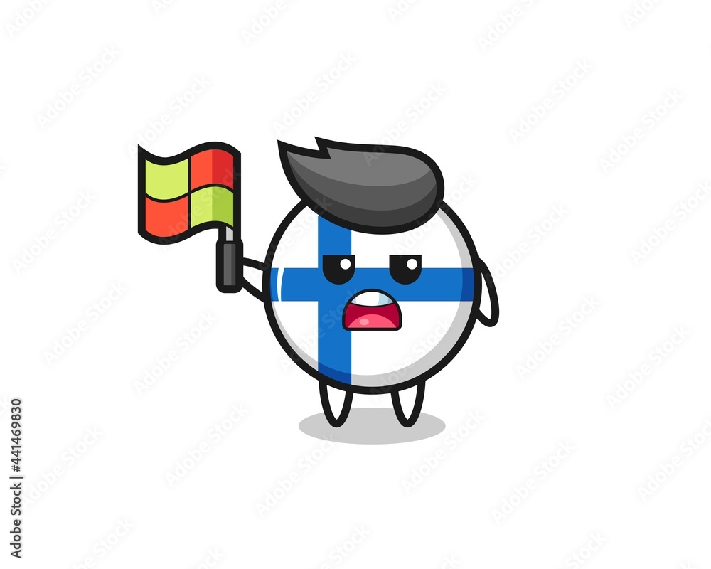 finland flag badge character as line judge putting the flag up finland flag badge character as line judge putting the flag up