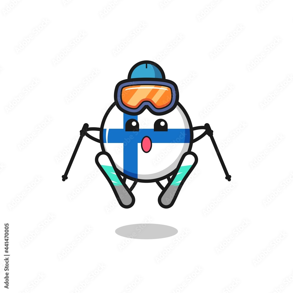 finland flag badge mascot character as a ski player