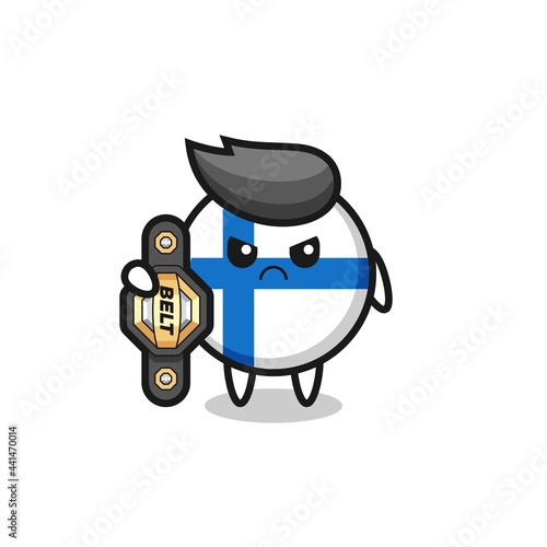 finland flag badge mascot character as a MMA fighter with the champion belt