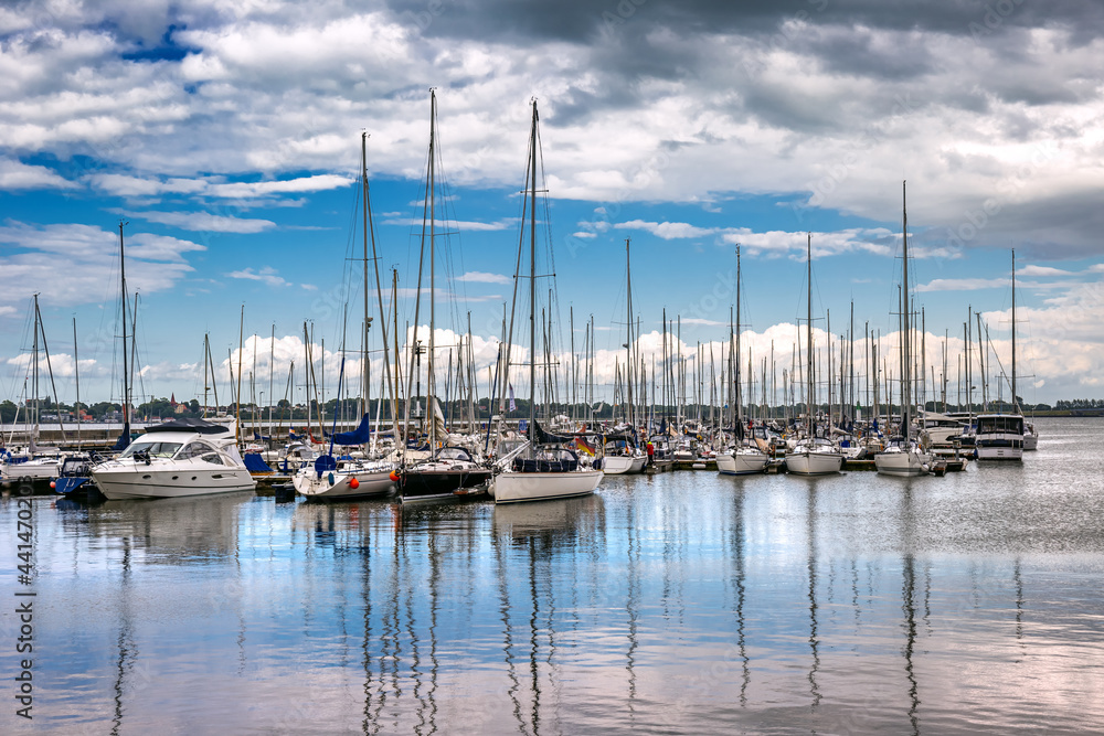 Yachts in the harbor of Stralsund, Germany