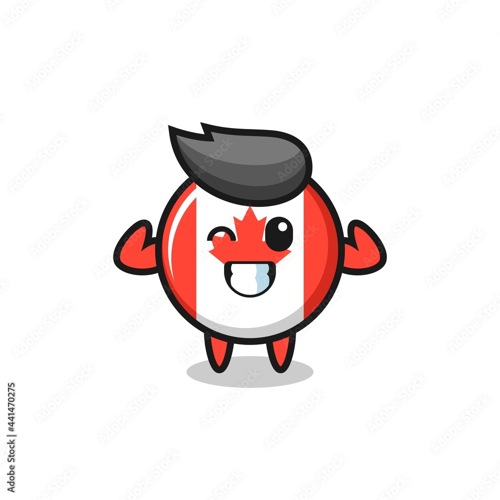 the muscular canada flag badge character is posing showing his muscles the muscular canada flag badge character is posing showing his muscles