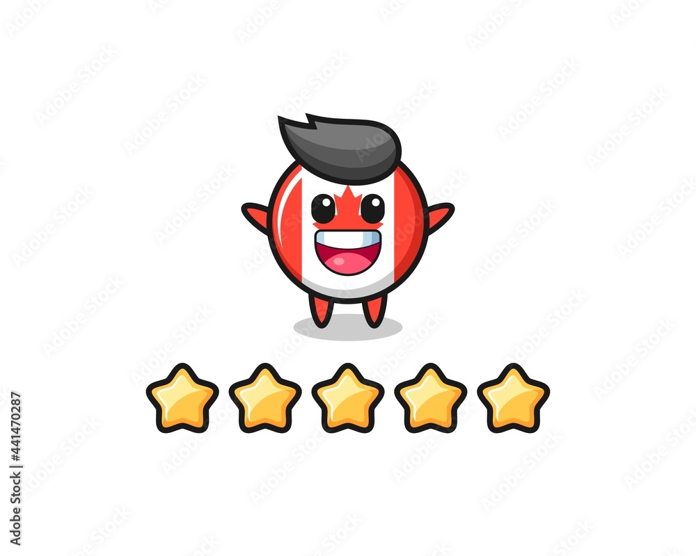 the illustration of customer best rating, canada flag badge cute character with 5 stars