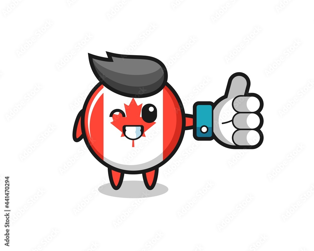 cute canada flag badge with social media thumbs up symbol